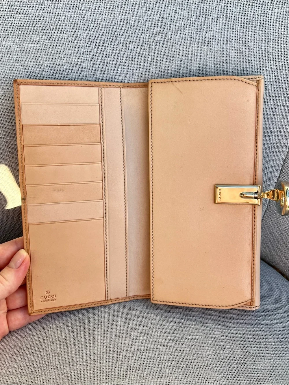Gucci Blue/Beige Floral Flora Print Canvas and Leather Wave Continental Wallet - Picture 5 of 7